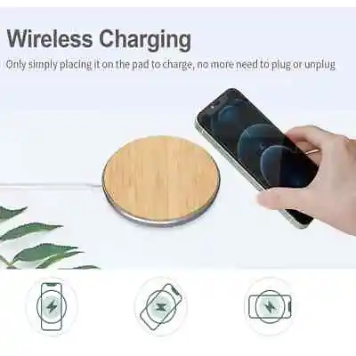 15W Fast Qi Wireless Charger Genuine Bamboo Pad For Apple Samsung And More • $31.80