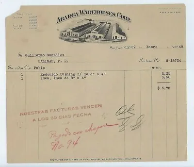 Vtg Commercial Invoice / Abarca Warehouses Corp / Sj Puerto Rico / 1948 #12 • $7.95