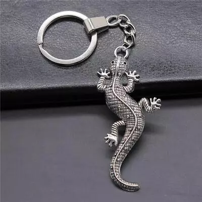 Gecko Lizard Charm Keychain Pendant Silver Animal Lover Men Women Gift • $4.49