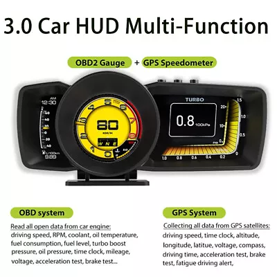 Car OBD2+GPS Gauge Smart HUD Head-Up Digital Display Speedometer Turbo Alarm AU • $69.99