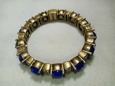 J Crew Royal Blue Stone Rhinestone Stretch Bracelet Brass Tone • $20