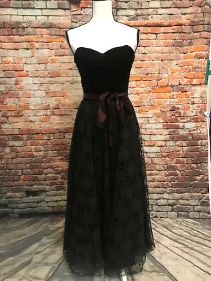 VTG Jolie Madame Black Velvet And Lace Strapless Dress Size 9/10 (Small) • $18