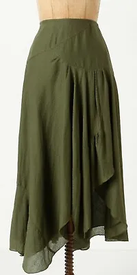  Lil Ruffled Hankie-Hem Cotton Turn Around Skirt Size 0 Green NW ANTHROPOLOGIE T • $84.95
