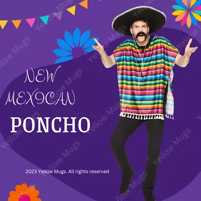 New Traditional Mexican Poncho  Authentic Blanket Style Poncho With Multi Colors • £10.99