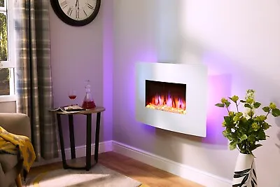 Endeavour Fires Egton White Wall Mounted Electric Fire White Curved Glass • £214