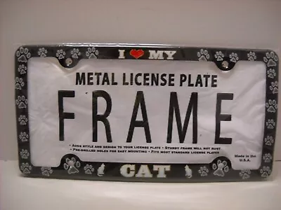 I ❤ Love My Cat License Plate Frame  Black With Gray Paws Universal Fit New • $7.95