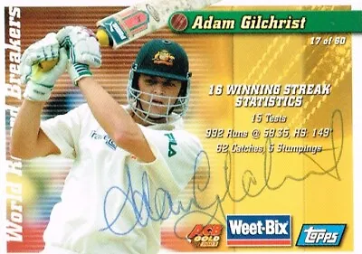 $28.70 • Buy Adam Gilchrist Australia Cricket Signed 2.5 X 3.5 Inch Weetabix Card 