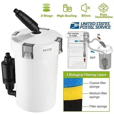 Aquarium Fish Tank 3-Stage External Canister Filter 105gph/400L/h 6W Silent New • $42.95