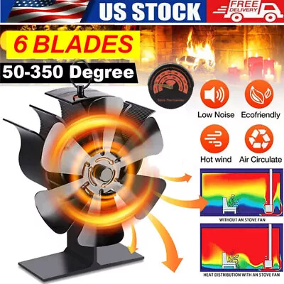 6 Blade Stove Fan - Eco Heat Powered Silent For Wood/Log Burner With Thermometer • $23.99