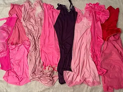 $52 • Buy Vtg L 38 Full Half Slip Camisole Bra Nightgown Lingerie Lot NYLON LACE Pink Flaw