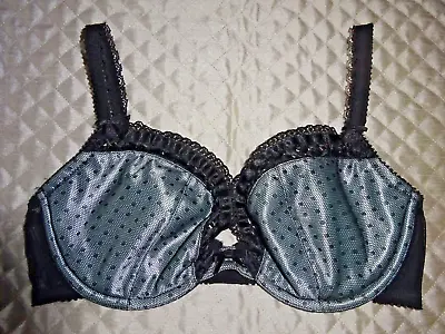 CERISO M&S Black Mint Lace Net Mesh Burlesque Underwired Balcony Bra SIZE 34C • £0.99