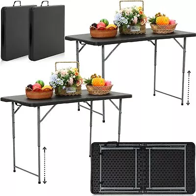 2 Pcs 4ft Folding Table Plastic Camping Table 47x24 Inch 3 Height Adjustable ... • $160.77