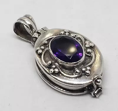 LARGE Vintage Oval Sterling Silver Amethyst Stash Reliquary Locket PENDANT 9.6 G • $95