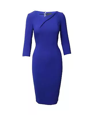 Pre Loved Roland Mouret Blue Quarter Sleeve Sheath Dress With Figure-Flattering • $1153