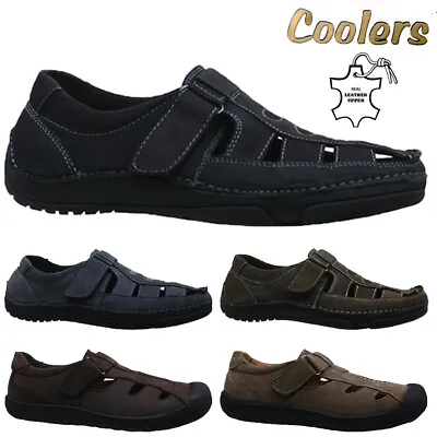 Mens Leather Walking Outdoor Sports Hiking Summer Sandals Shoes Size             • £14.95