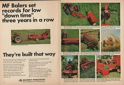 1967 2pg Print Ad Of Massey Ferguson Tractor MF 12 Baler 41 71 Mower 37 29 Rake • $9.99