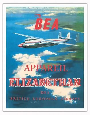 BEA Ambassador Elizabethan - Vintage British European Airline Travel Poster 1952 • $12.98