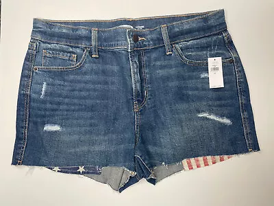 NWT Old Navy Boyfriend Mid Rise Cut Off Shorts Size 8 American Flag G1 • $18.14