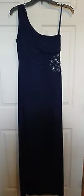 J S Boutique Size 4 Navy Blue One Shoulder Prom Wedding Party Evening Dress     • £56.94