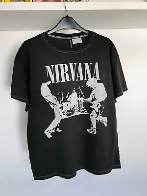 Nirvana Size S H&M Oversized Band Fan Silhouette T Shirt Grey • £8.31