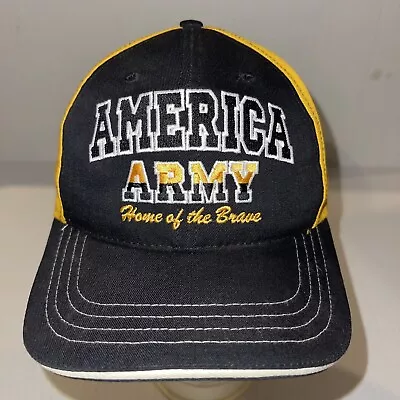 America Army Home Of The Brave Black Yellow Hat Ball Cap Made In USA • $9.99