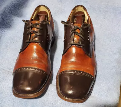 Vintage Men's  LEATHER Saddle Oxford RARE Square Toe 11D Dress / Party Shoes • $28