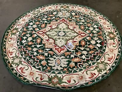 GREEN / RED 7' X 7' Round Back Stain Rug Reduced Price 1172667115 APN705Q-7R • $148