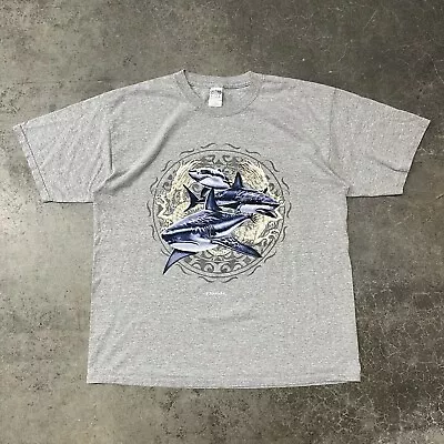 Vintage Y2K Style Crazy Shirts Florida Shark T Shirt Mens XL Gray Tribal Nature • $0.99