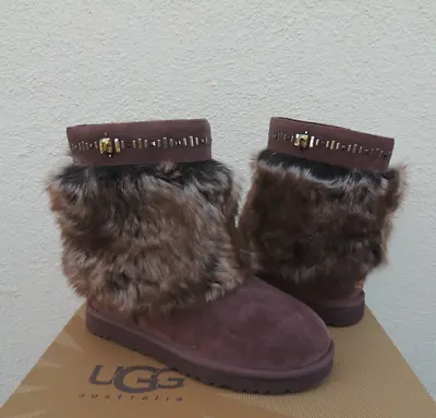 Ugg Vilet Suede Sheepskin Toscana Cuff Crystal Bling Boots Us 7/ Eur 38 ~ New • $129.95