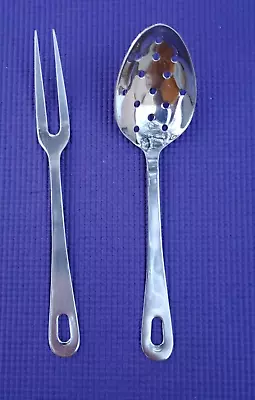 Farberware Acier Inoxdable Stainless PIERCED SERVING SPOON 9  & MEAT FORK 9 1/4  • $12