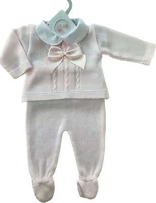 £14.45 • Buy Baby Girl Spanish Knitted Set Pink Bow Collar Top & Legging Outfit 0-3-6-9 Month