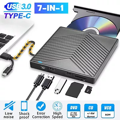 External CD DVD Drive For PC Laptop Windows 11 10 USB 3.0 Burner Reader Writer • $22.78