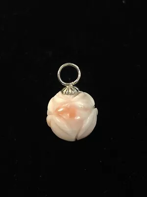 Vintage Carved Rose Pendant Salmon/Angelskin Coral  3.0g/15ct • $325