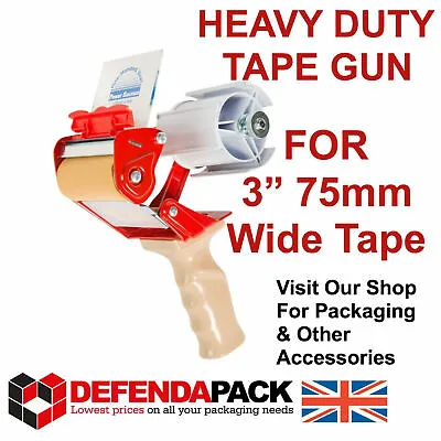 QUALITY METAL TAPE GUN Dispenser 3  75mm Wide Packing Parcel Box & Fragile Tapes • £36.87