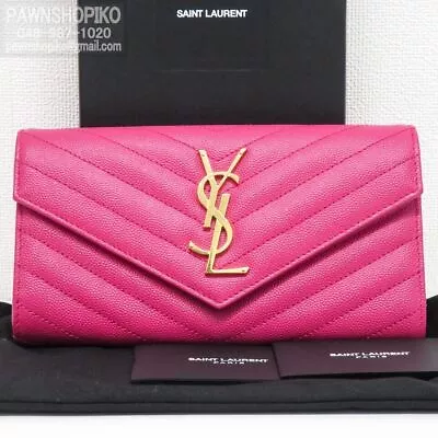 Saint Laurent Paris Long Wallet V-Stitch Pink Leather YSL • $1029.62