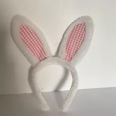 Rabbit Ears Bunny Plush Headband DressUp Pink And White Checkered Pattern • $4.99