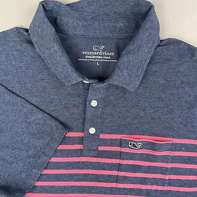 Vineyard Vines Edgartown Short Sleeve Golf Polo Blue Pink Stripe Men's Large • $0.99