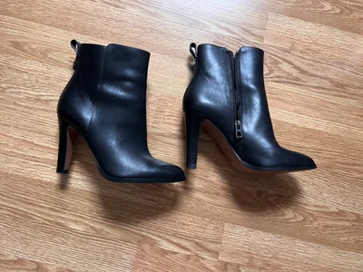 $65 • Buy Coach Jemma Genuine Leather Black Ankle High Heel Stiletto Booties Boots 6.50