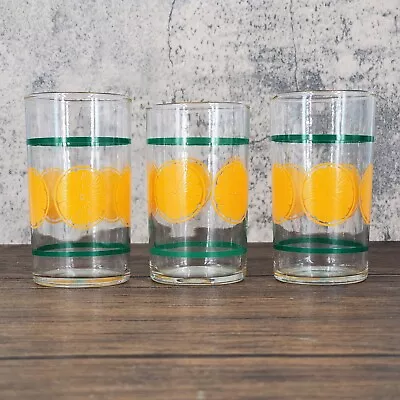 Vintage Indiana Glass 3 Juice Glasses 4  Orange Slices And Green Lines • $19.95