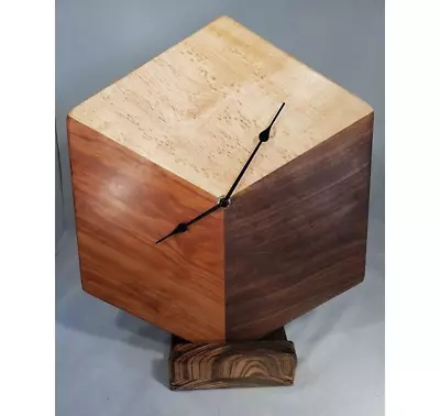 Cube Wall Clock In Walnut Cherry And Bird's Eye Maple In A Geometric Shape • $42.25