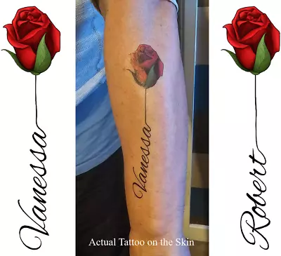 Personalised Rose Stem  Temporary Tattoo X2  Two Tattoos Two Names • £6.79