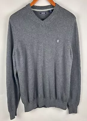IZOD Men's L Sweater Long Sleeve Charcoal Gray Pullover V-Neck Logo • $23.50