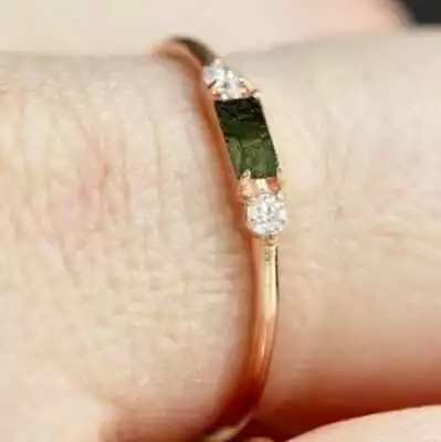 Moldavite Ring With CZ Ring For Women Engagement Ring Rose Gold Plated • $34.33