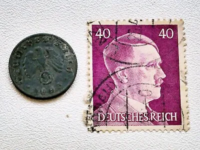 £5.99 • Buy Third Reich Ww2 German Original Coin And Hitler Stamp Set Memorabilia 1943 /27