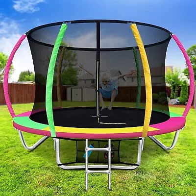 8FT Trampoline Round Safety Net Pad Steel Frame Trampolines Kid Enclosure Ladder • $378.95