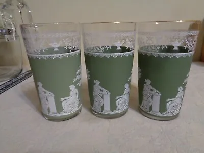 Vintage Jeannette Green Grecian Wedgewood Jasperware Drinking Glasses Lot Of 3 • $7.50
