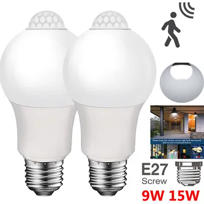 Motion Sensor LED Bulbs E27 9/15W Indoor Outdoor Dusk To Dawn Security Light UK • £8.39