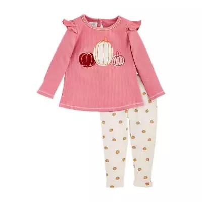 Mud Pie Kids Girls Pink Halloween Pumpkin Applique Tunic And Legging Set • $43.99