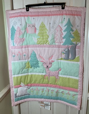 $29.99 • Buy NWOT 3-Piesce Crib Bedding Owls Coral Aqua White Bed Skirt Quilt Fleece Blanket