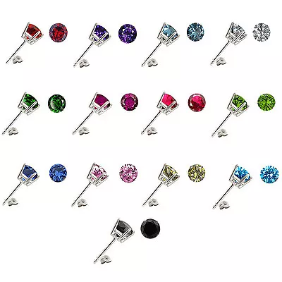 925 Sterling Silver Any Birthstone Color 8.0mm Round CZ Basket Stud Earrings • $9.98